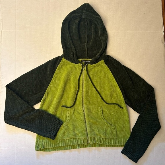 Tom Foolery girls acrylic green hoodie with front pockets Sz-L.  N9 - Picture 3 of 7